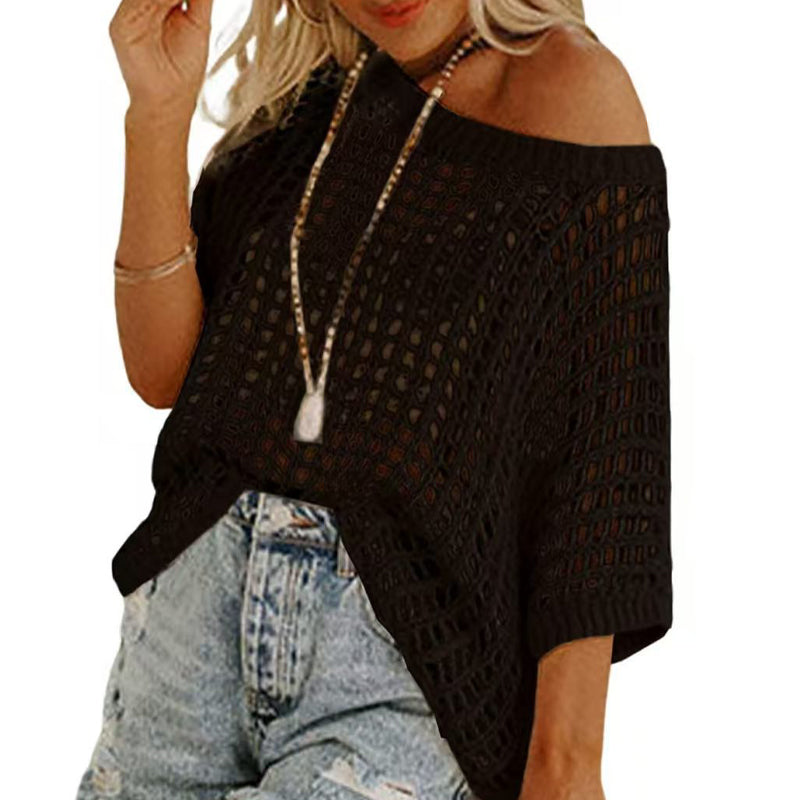 💐Dzianinowy top z krótkim rękawem i okrągłym dekoltem