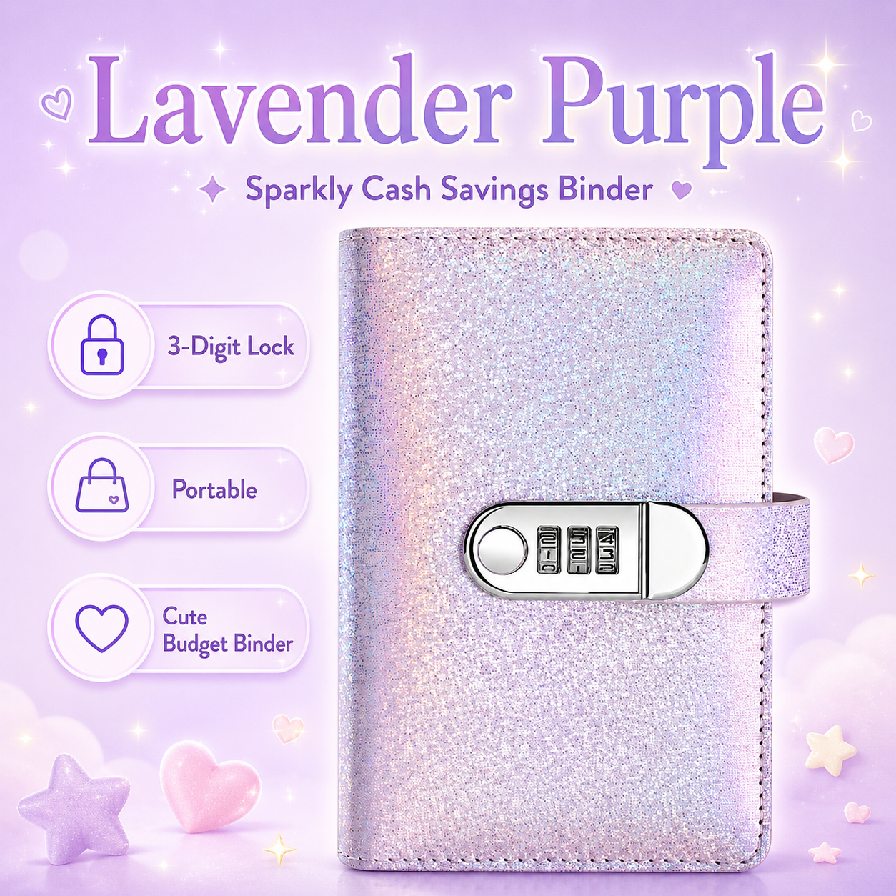 ✨ Segregator SparkleLock do organizowania oszczędności gotówkowych z zamkiem szyfrowym (3 cyfry) – organizer budżetowy ze 100 stronami na wyzwania oszczędnościowe, cele finansowe i dodatkowe materiały 💖