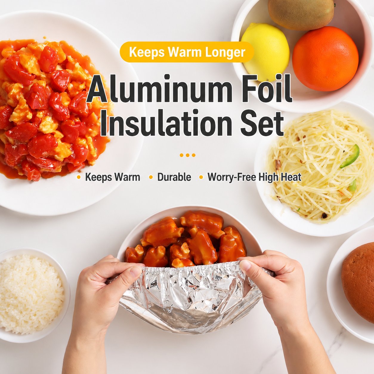 🍽️Pokrywa termiczna na żywność z folii aluminiowej wielokrotnego użytku — niezbędny w kuchni produkt utrzymujący ciepło, nadający się do mycia i zachowujący świeżość