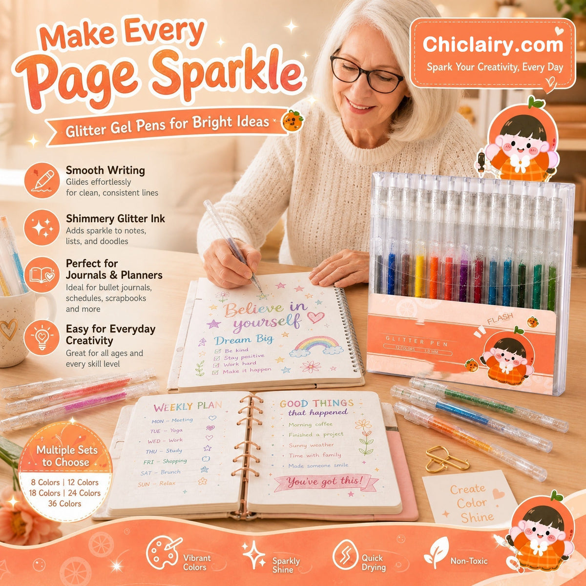🎄🎁 Wyjątkowa wyprzedaż świąteczna! 🎁 Zestaw żelowych długopisów brokatowych – płynne pisanie 🎨