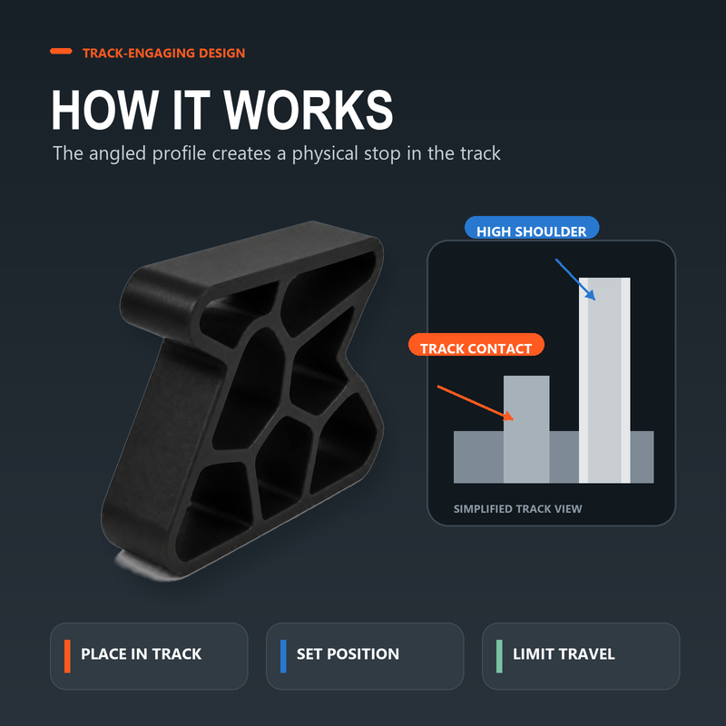 🥳Blokada drzwiowa Secure Track – amortyzuje uderzenia, ogranicza trzaskanie i chroni prowadnice. Kompaktowa konstrukcja z blokadą – pasuje do okien przesuwnych i drzwi balkonowych! 🛡️🔇
