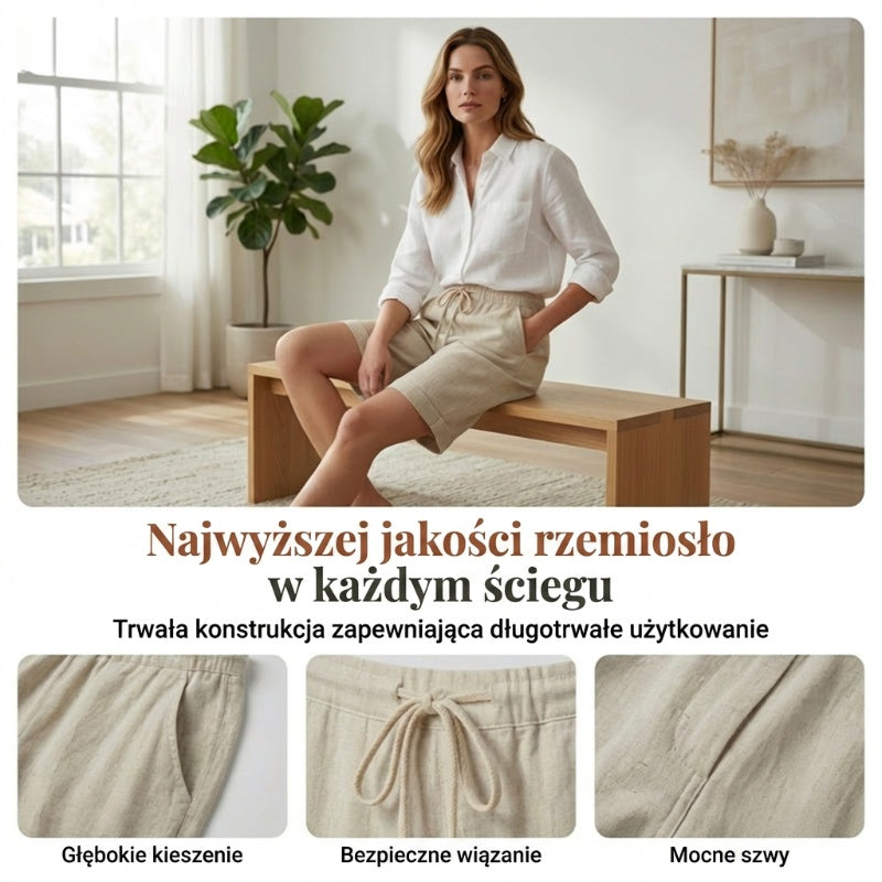 Bawełniane i lniane szorty damskie ze sznurkiem na co dzień