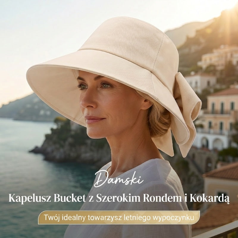 🎀Damski kapelusz przeciwsłoneczny z szerokim rondem i kokardką👒