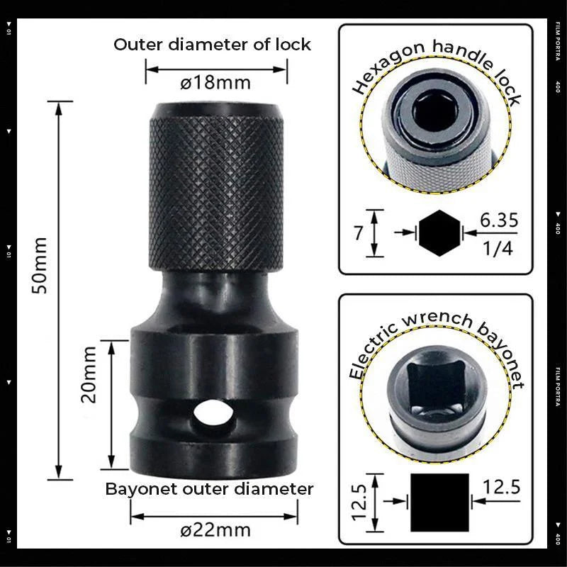💥 Przelotka do klucza nasadowego z trzpieniem sześciokątnym 1/4„ – z 1/2” na 1/4", z mechanizmem szybkiego odłączania ⚙️
