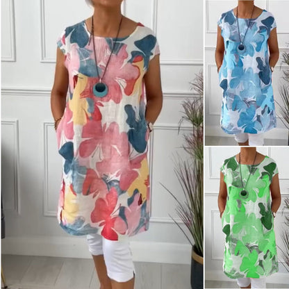 👗Luźna sukienka do kolan z wzorem w motyle