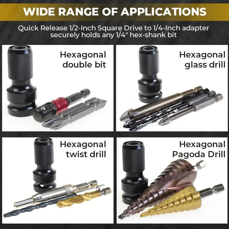 💥 Przelotka do klucza nasadowego z trzpieniem sześciokątnym 1/4„ – z 1/2” na 1/4", z mechanizmem szybkiego odłączania ⚙️