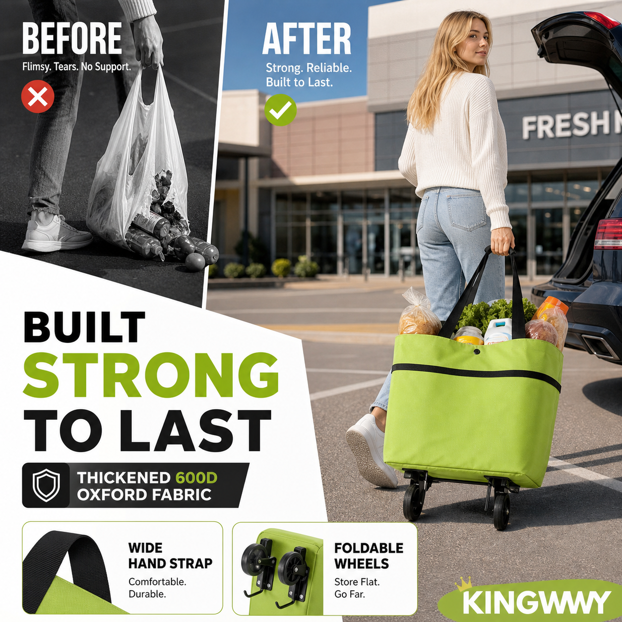 🛒 Składany wózek na zakupy 2w1 – 50% ZNIŻKI! OFERTA LIMITOWANA!💪✨ Lekki, składany i pojemny – Funkcja 2w1: torba + wózek. Łatwy w przenoszeniu i przechowywaniu. Twoje zakupy będą lżejsze! 🛍️
