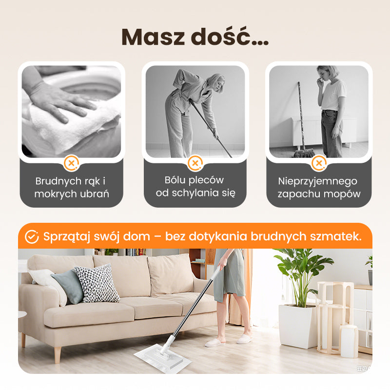 💦Jednorazowy mop do kurzu z 4 ściereczkami wielokrotnego użytku