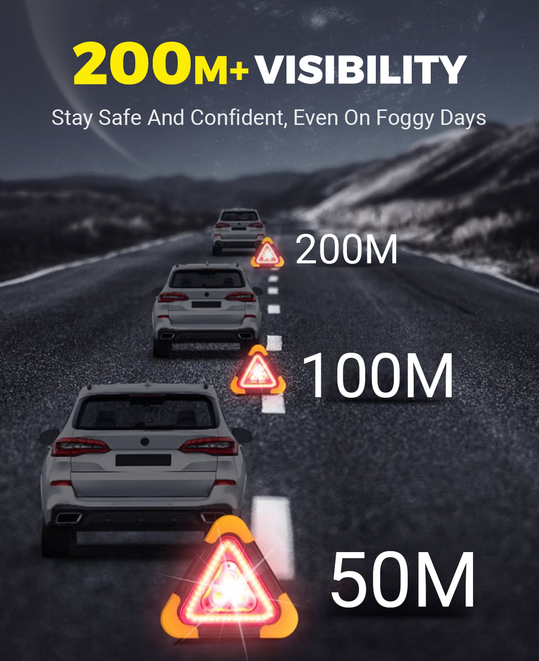 🔥Nowość 2026🔥 2-w-1 Trójkątne światło ostrzegawcze awaryjne zasilane energią słoneczną na poboczu drogi
