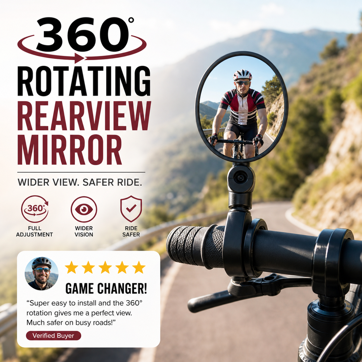 🥳Hit sprzedaży 2026🥳💞Ponad 50 tys. sprzedanych sztuk!🚲🔍 50% taniej! Obrotowe lusterko wsteczne 360° – doskonała widoczność bez odwracania głowy. Pasuje do rowerów, e-rowerów i motocykli. Montaż na silikonowy pasek – bez użycia narzędzi! 🛡️✨