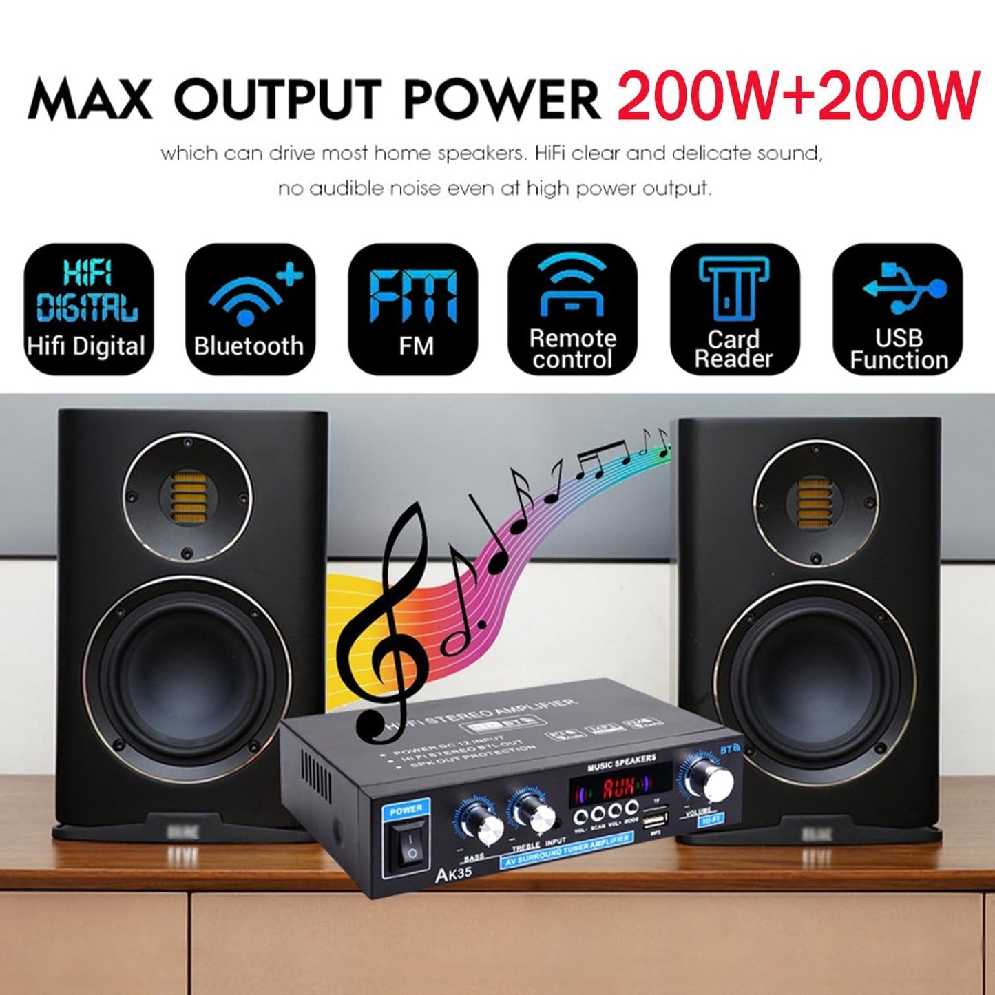 ✨ Potężny Dźwięk w Kompaktowym Rozmiarze – Wzmacniacz Audio AK35 z Bluetooth 5.0! ✨