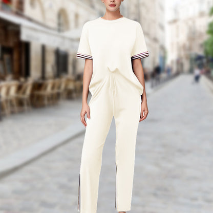 💖Komplet damski: koszulka w paski i szerokie spodnie dresowe