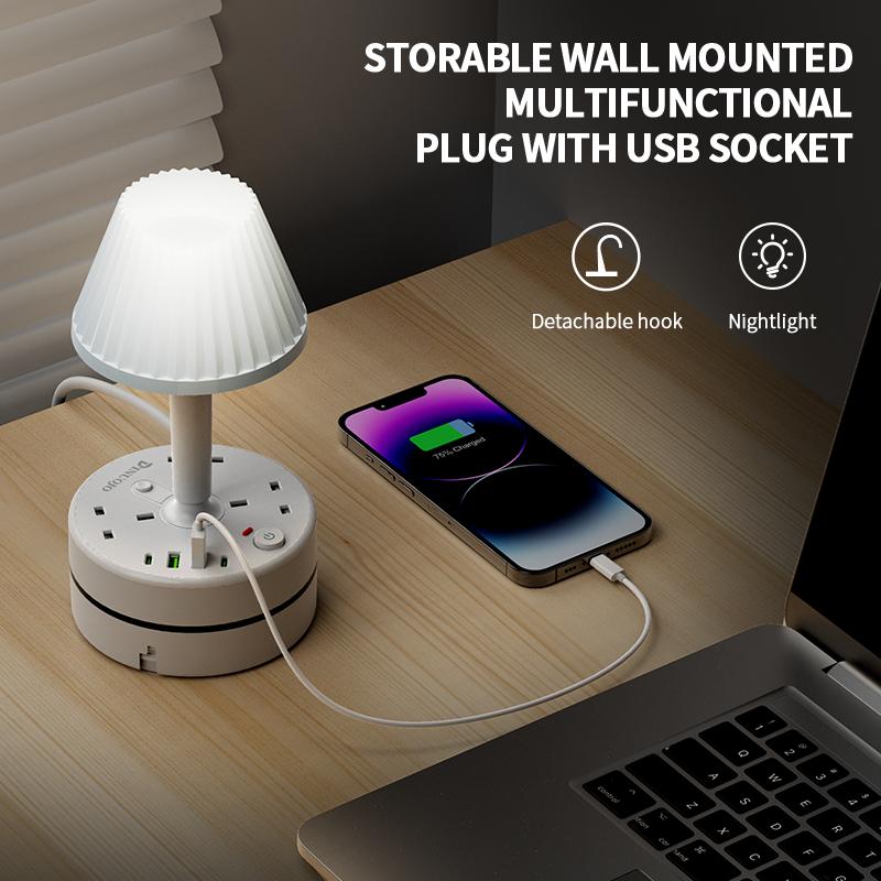 ⚡ 50% taniej | Lampka nocna z portem USB i gniazdkiem elektrycznym