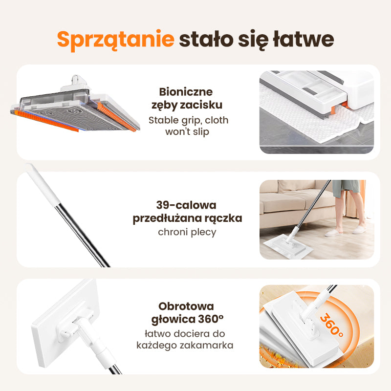 💦Jednorazowy mop do kurzu z 4 ściereczkami wielokrotnego użytku