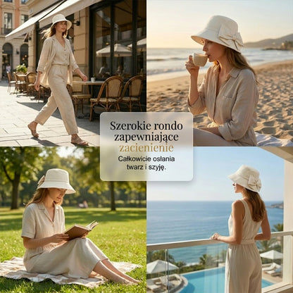 🎀Damski kapelusz przeciwsłoneczny z szerokim rondem i kokardką👒