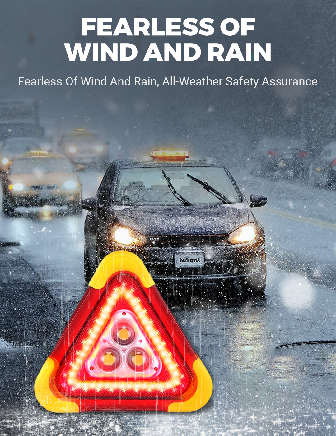🔥Nowość 2026🔥 2-w-1 Trójkątne światło ostrzegawcze awaryjne zasilane energią słoneczną na poboczu drogi