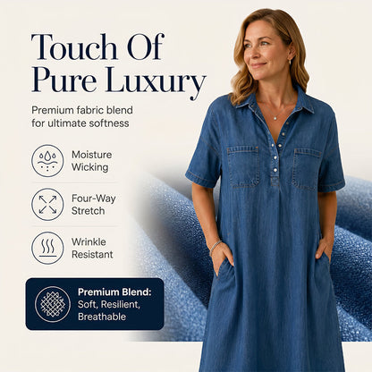👗 Jeansowa sukienka midi z kieszeniami – 50% ZNIŻKI! OFERTA LIMITOWANA! Miękki denim, luźny krój i praktyczne kieszenie – idealna na co dzień, na spacer i spotkania. Wygodna, wszechstronna i stylowa – sprawdzi się w każdej sytuacji! ✨🌸👖