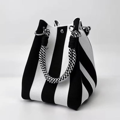 🏆👜 Limitowana wyprzedaż: 50% ZNIŻKI 🌴 Boho w paski dzianinowa torba wiadro dla kobiet – ręcznie robiona letnia plażowa torba na ramię