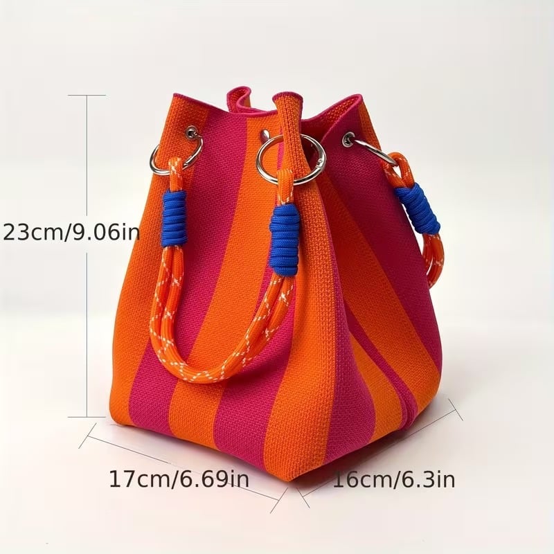🏆👜 Limitowana wyprzedaż: 50% ZNIŻKI 🌴 Boho w paski dzianinowa torba wiadro dla kobiet – ręcznie robiona letnia plażowa torba na ramię