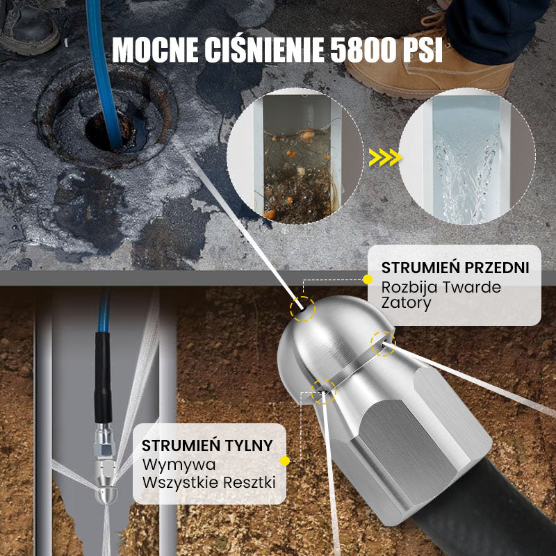 🔧Zestaw do czyszczenia wysokociśnieniowego ścieków 5800 PSI do myjek wysokociśnieniowych