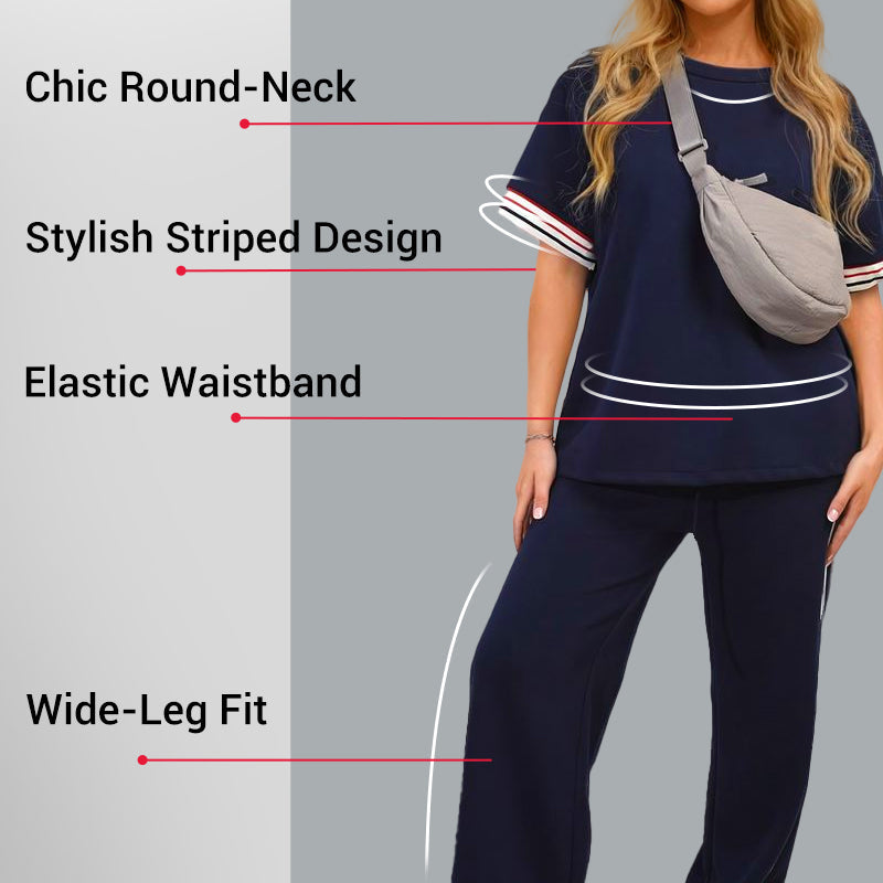 💖Komplet damski: koszulka w paski i szerokie spodnie dresowe