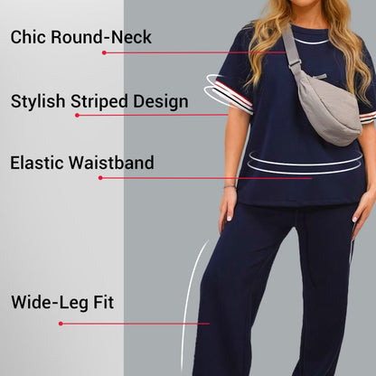 💖Komplet damski: koszulka w paski i szerokie spodnie dresowe