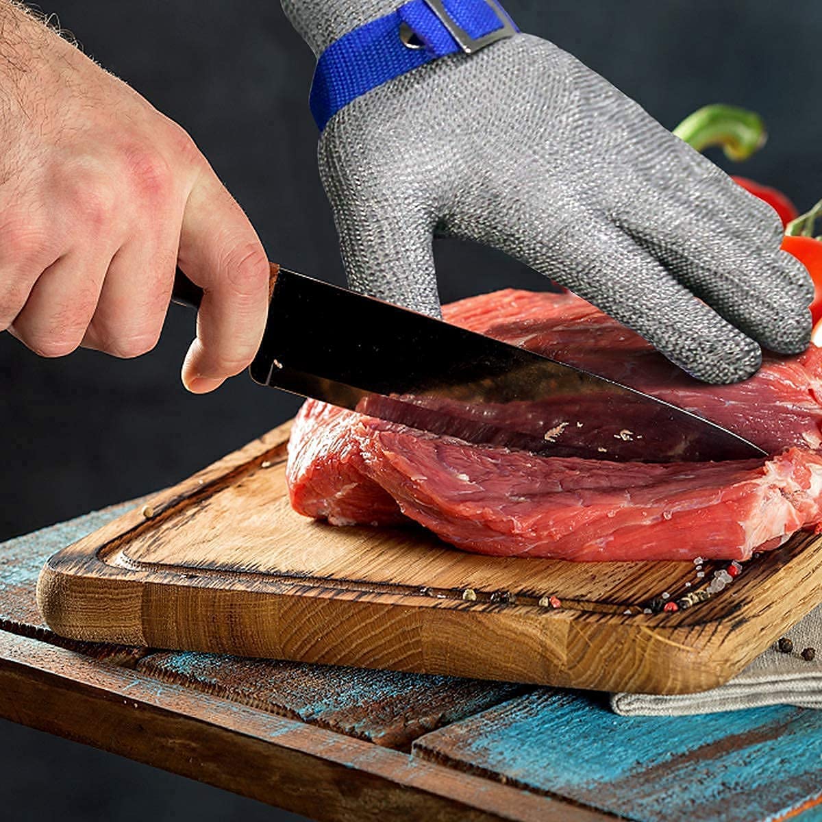 🧤 Teraz 52% taniej! 🥩 Rękawica z siatki ze stali nierdzewnej – najwyższy poziom ochrony przed przecięciem (A9) – idealna dla rzeźników i szefów kuchni – koniec z wypadkami przy użyciu noża! 🔪🚫