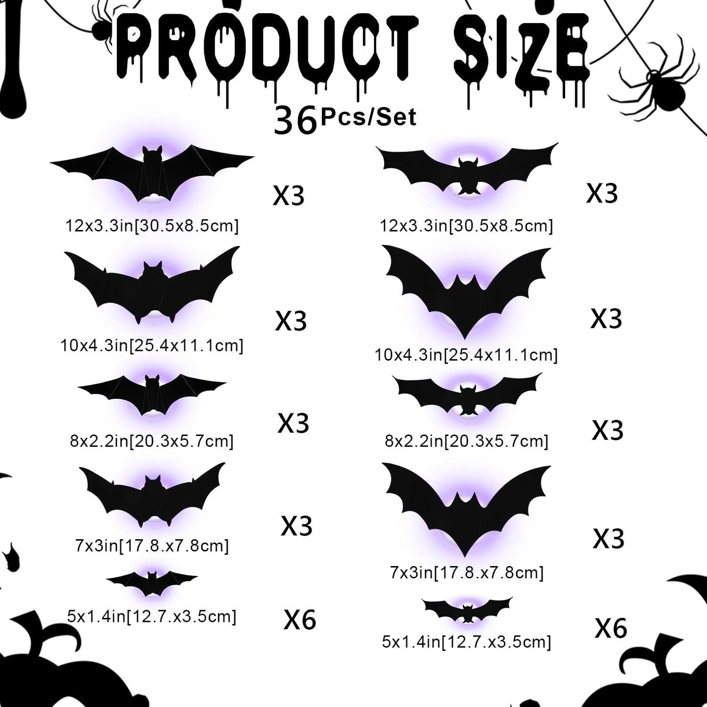 🦇Halloweenowe świecące nietoperze 3D