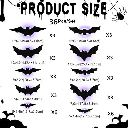 🦇Halloweenowe świecące nietoperze 3D