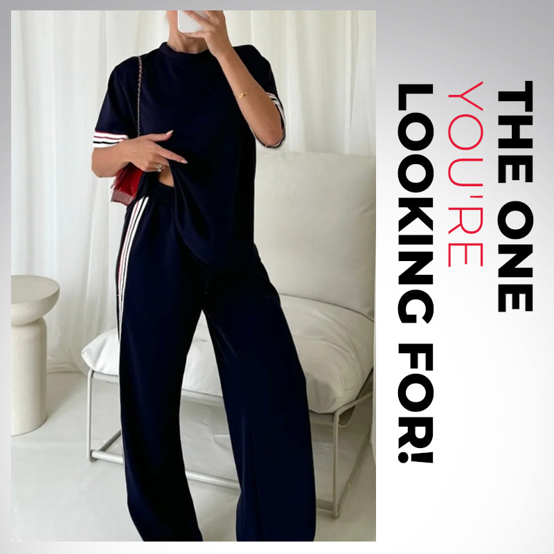 💖Komplet damski: koszulka w paski i szerokie spodnie dresowe