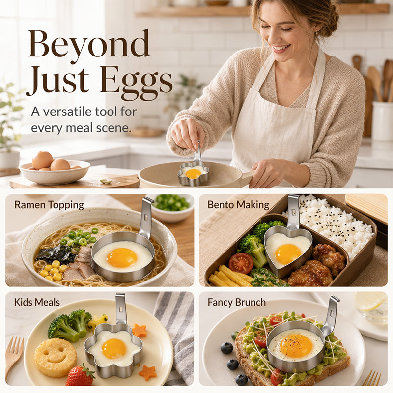 🍳 OGRANICZONA OFERTA 50% TANIEJ! Forma do Jajek ze Stali Nierdzewnej 304, Wielokształtna Nieprzywierająca Foremka do Jajek Sadzonych na Śniadanie
