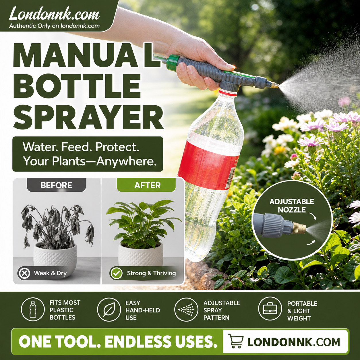 🌱 Spryskiwacz do butelek z regulowaną dyszą – 50% ZNIŻKI! KUP 1 → 1 GRATIS! OFERTA LIMITOWANA!🔧✨ Pasuje do standardowych plastikowych butelek – idealny do podlewania, nawożenia i oprysku roślin.