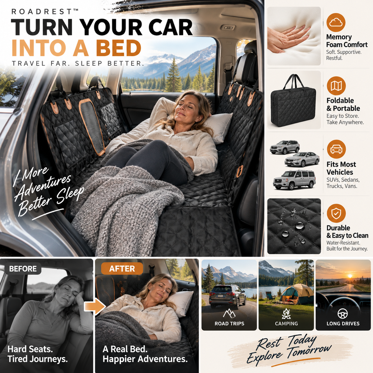 🛏️ Materac na tylne siedzenie – 50% ZNIŻKI! OFERTA LIMITOWANA!💤 Z pianki memory, wygodny i kompaktowy – idealny na długie trasy, biwak i podróż z dziećmi. ✨Zapewnia komfortowy sen w aucie! 🚗