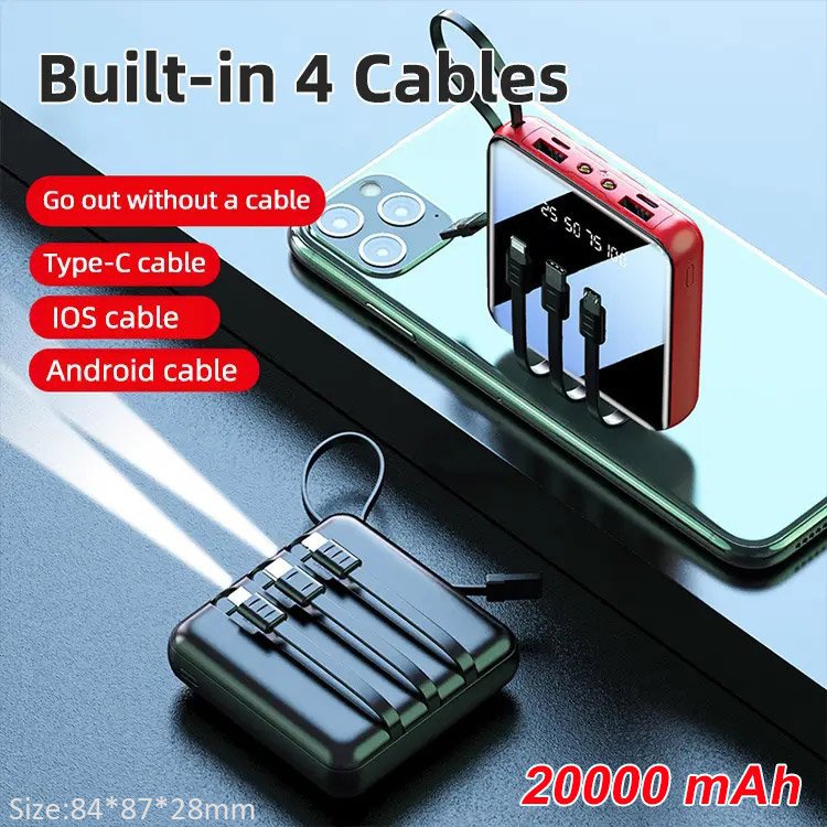 Mini power bank z 4 kablami