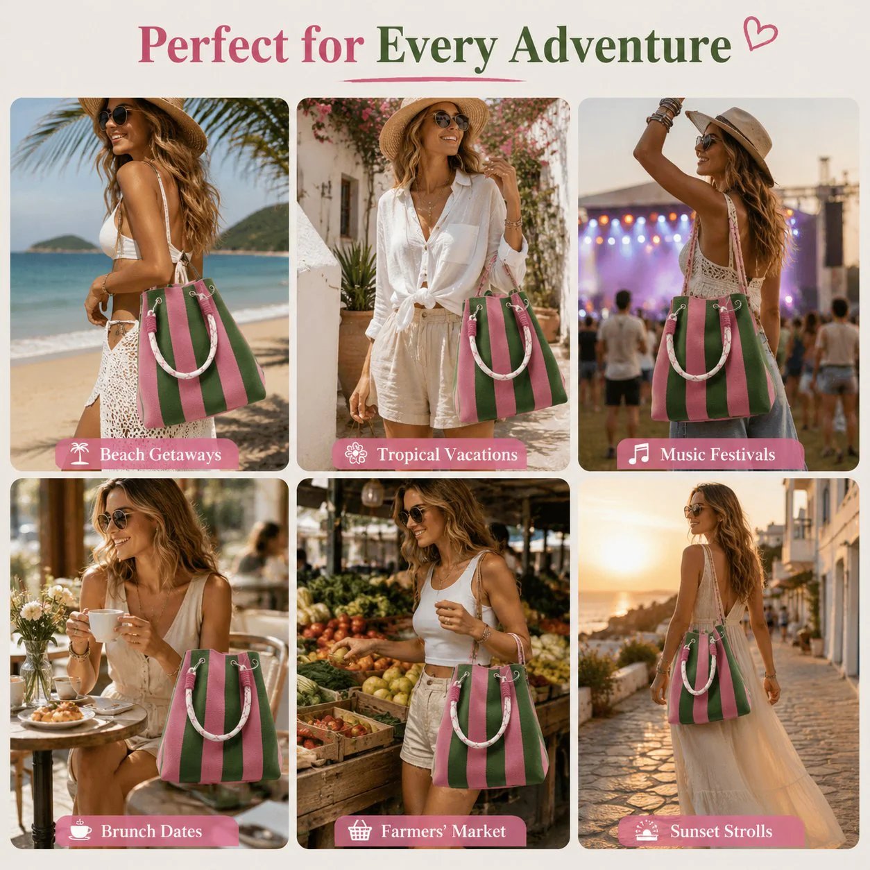 🏆👜 Limitowana wyprzedaż: 50% ZNIŻKI 🌴 Boho w paski dzianinowa torba wiadro dla kobiet – ręcznie robiona letnia plażowa torba na ramię