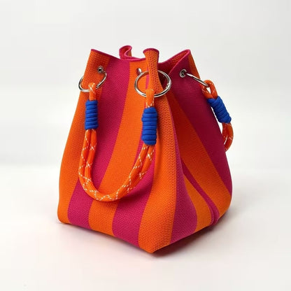 🏆👜 Limitowana wyprzedaż: 50% ZNIŻKI 🌴 Boho w paski dzianinowa torba wiadro dla kobiet – ręcznie robiona letnia plażowa torba na ramię