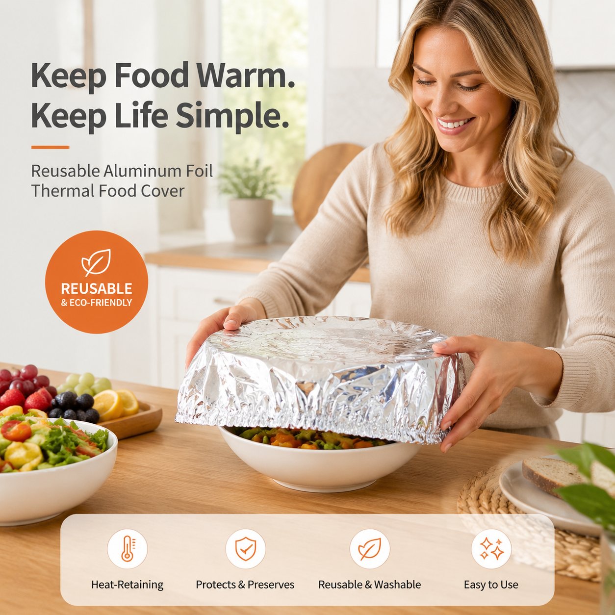 🍽️Pokrywa termiczna na żywność z folii aluminiowej wielokrotnego użytku — niezbędny w kuchni produkt utrzymujący ciepło, nadający się do mycia i zachowujący świeżość
