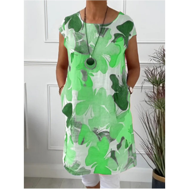👗Luźna sukienka do kolan z wzorem w motyle