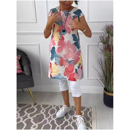 👗Luźna sukienka do kolan z wzorem w motyle