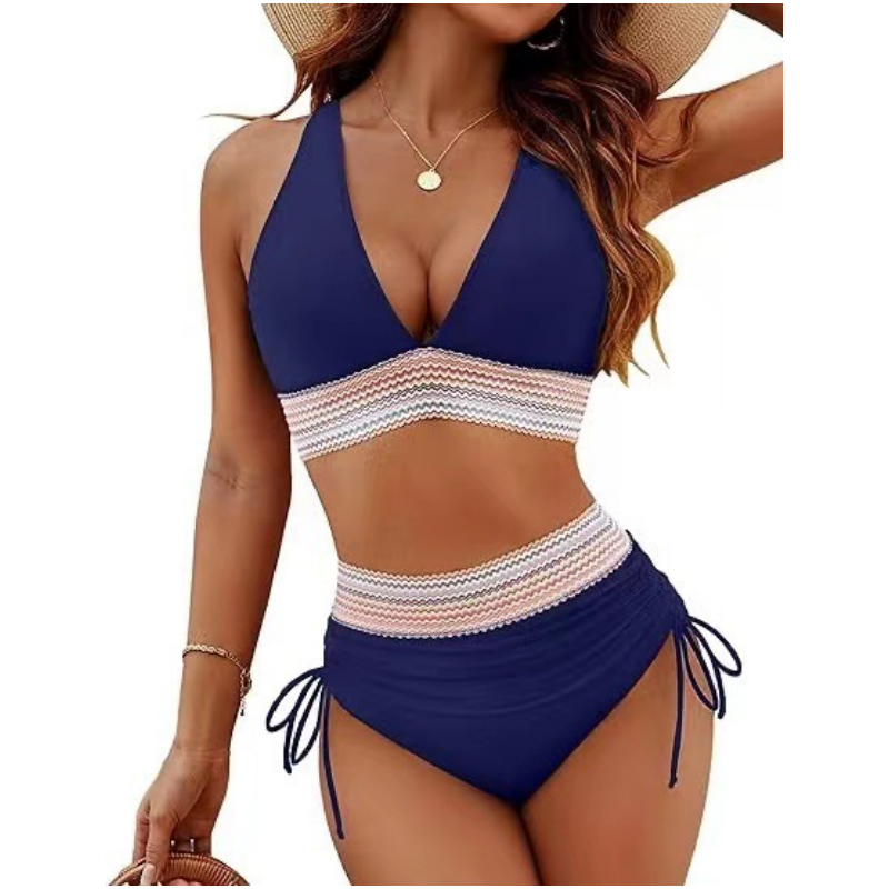 👙 Bikini z wysokim stanem i tęczową gumką – 50% ZNIŻKI! OFERTA LIMITOWANA!kontrola brzucha, dekolt halter w kształcie V, boczne sznurki na plażę i basen