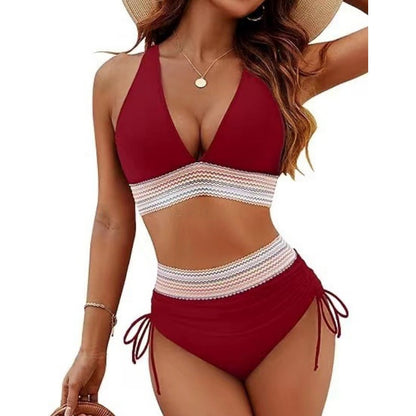 👙 Bikini z wysokim stanem i tęczową gumką – 50% ZNIŻKI! OFERTA LIMITOWANA!kontrola brzucha, dekolt halter w kształcie V, boczne sznurki na plażę i basen