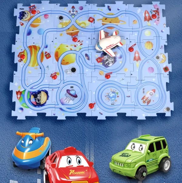 🚗Zestaw Puzzle Toru Dinozaurów z Autkiem – Interaktywna Zabawa Dla Dzieci!