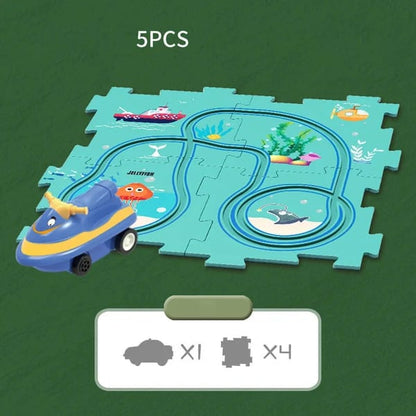 🚗Zestaw Puzzle Toru Dinozaurów z Autkiem – Interaktywna Zabawa Dla Dzieci!