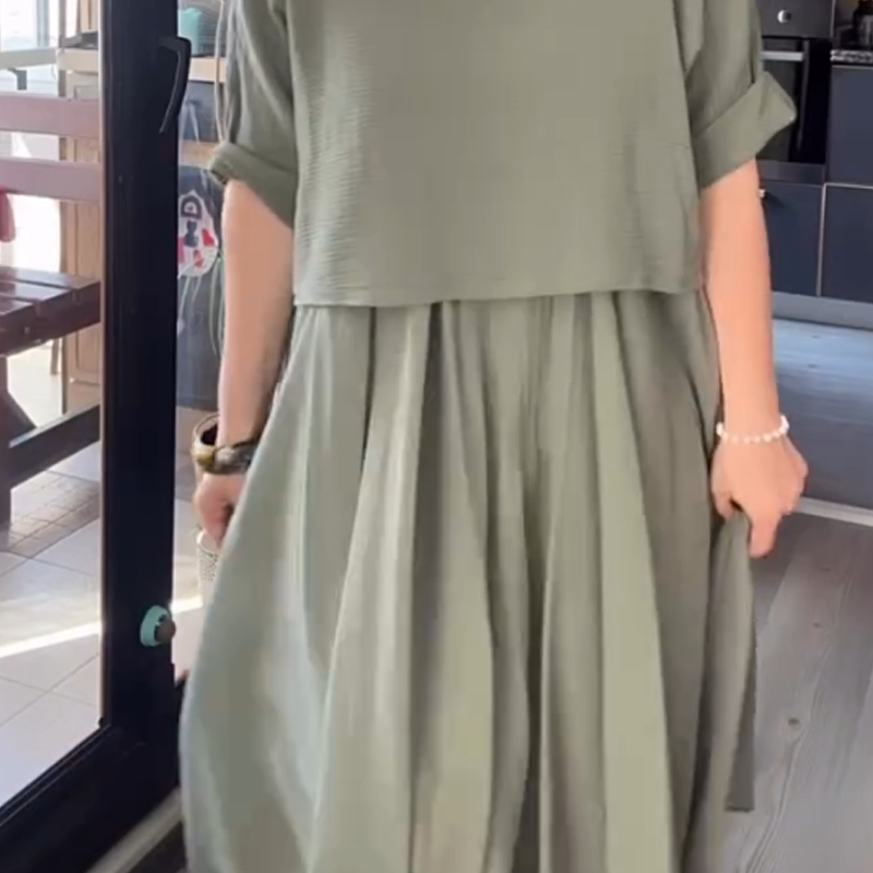 🌺Damski luźny top z okrągłym dekoltem i długa spódnica