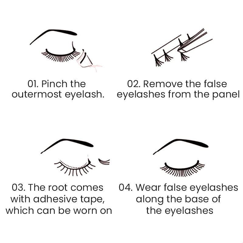 Zestaw 36 sztuk samoprzylepnych rzęs w formie kępek bez kleju