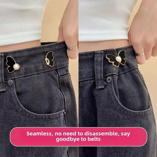 Butterfly Pearl Waist Button Jeans Pin