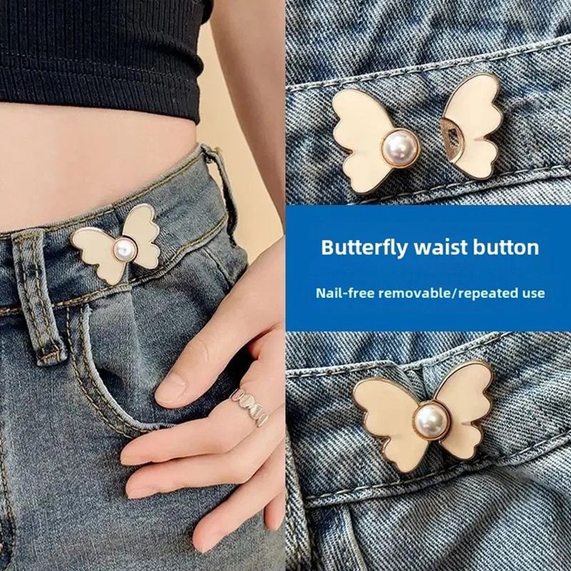 Butterfly Pearl Waist Button Jeans Pin
