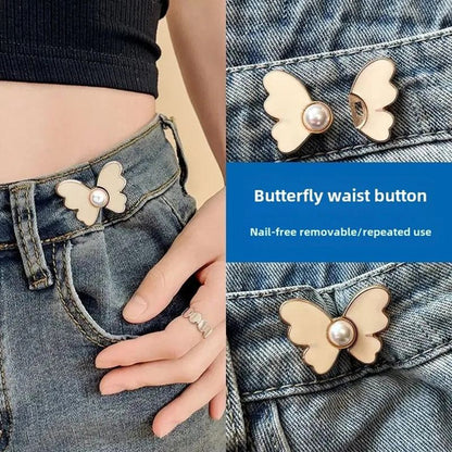 Butterfly Pearl Waist Button Jeans Pin