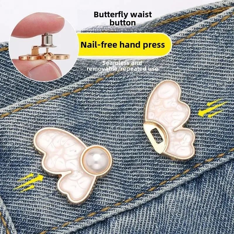 Butterfly Pearl Waist Button Jeans Pin