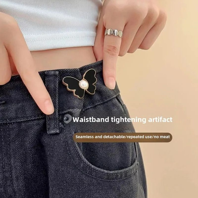 Butterfly Pearl Waist Button Jeans Pin